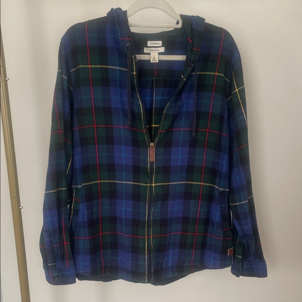 L.L. Bean Blue, Green & Red Plaid Zip Hoodie